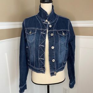 Maurices denim jean jacket with white stitch trim